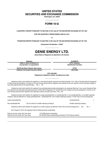 Miniature Genie Energy
 10-Q Rapport trimestriel 2014 