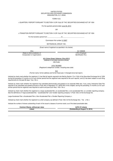 Thumbnail SB Financial Group 10-Q Quarterly Report FY2014 