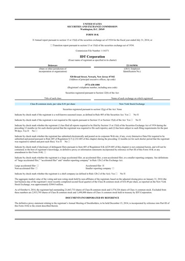 Thumbnail IDT Corporation
 10-K Annual Report 2014