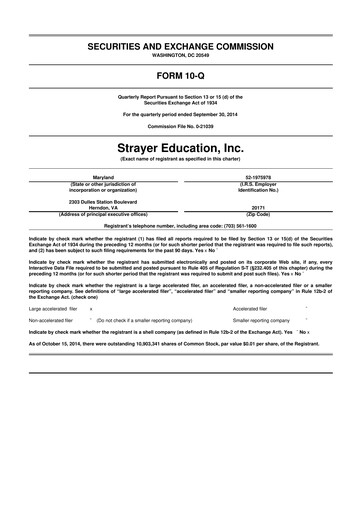 Miniature Strategic Education
 10-Q Rapport trimestriel 2014 