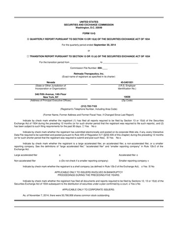 Miniature Relmada Therapeutics 10-Q Rapport trimestriel 2015 