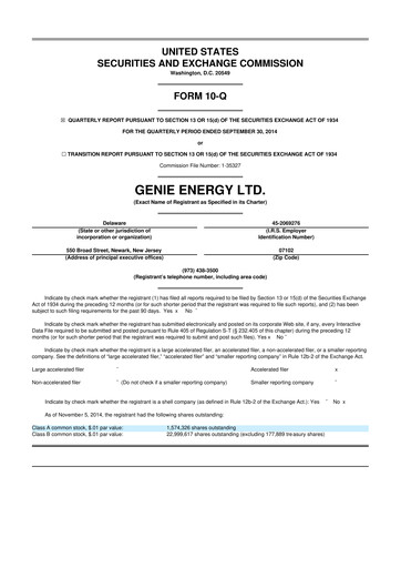 Miniature Genie Energy
 10-Q Rapport trimestriel 2014 