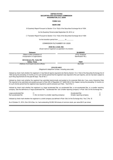 Miniature Zion Oil & Gas 10-Q Rapport trimestriel 2014 