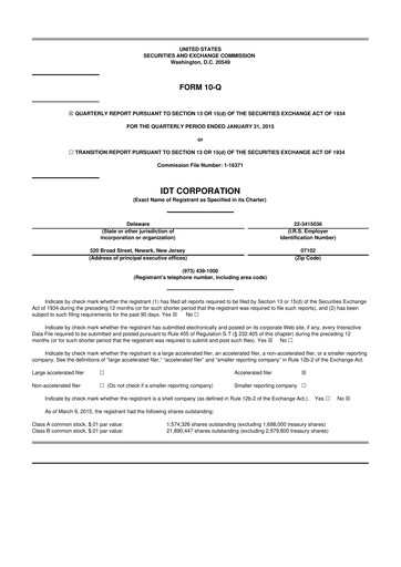 Thumbnail IDT Corporation
 10-Q Quarterly Report FY2015 