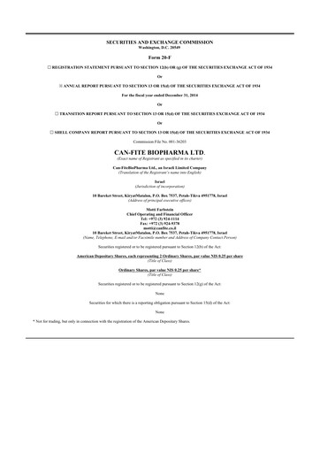 Thumbnail Can Fite Biopharma
 20-F Annual Report 