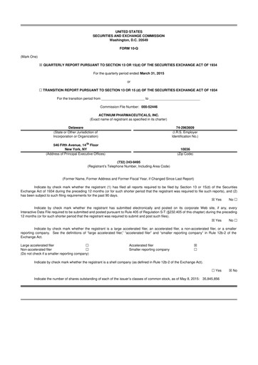 Thumbnail Actinium Pharmaceuticals 10-Q Quarterly Report FY2015 