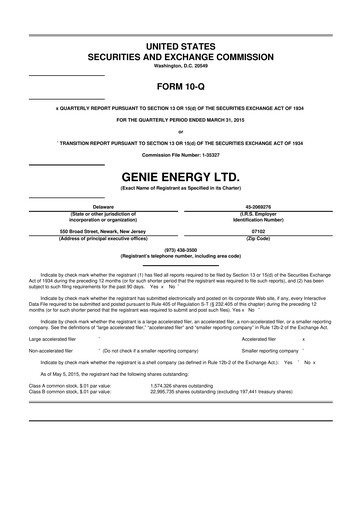 Miniature Genie Energy
 10-Q Rapport trimestriel 2015 