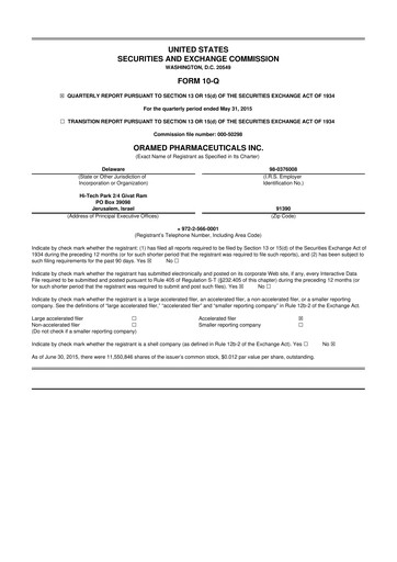 Thumbnail Oramed Pharmaceuticals 10-Q Quarterly Report FY2015 