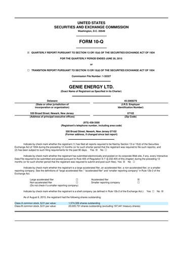 Miniature Genie Energy
 10-Q Rapport trimestriel 2015 