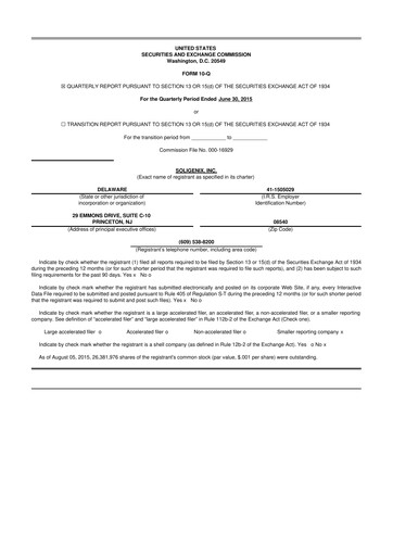 Thumbnail Soligenix 10-Q Quarterly Report FY2015 