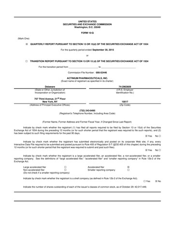 Thumbnail Actinium Pharmaceuticals 10-Q Quarterly Report FY2015 