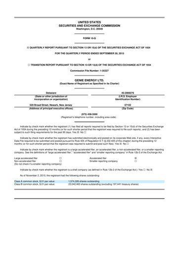 Miniature Genie Energy
 10-Q Rapport trimestriel 2015 