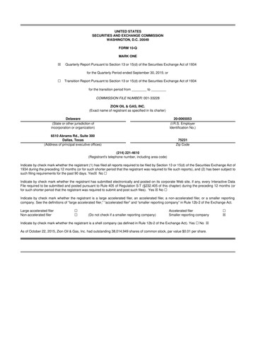 Miniature Zion Oil & Gas 10-Q Rapport trimestriel 2015 