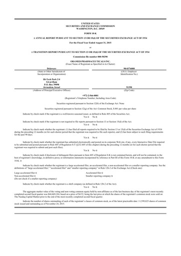 Vorschaubild Oramed Pharmaceuticals 10-K Jahresbericht 2015