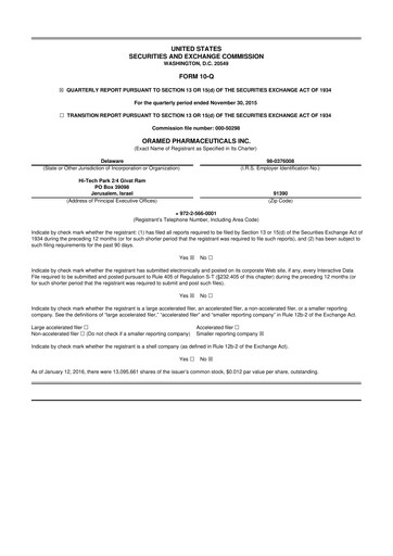 Thumbnail Oramed Pharmaceuticals 10-Q Quarterly Report FY2016 