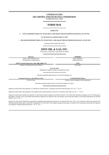 Vorschaubild Zion Oil & Gas 10-K Jahresbericht 2015