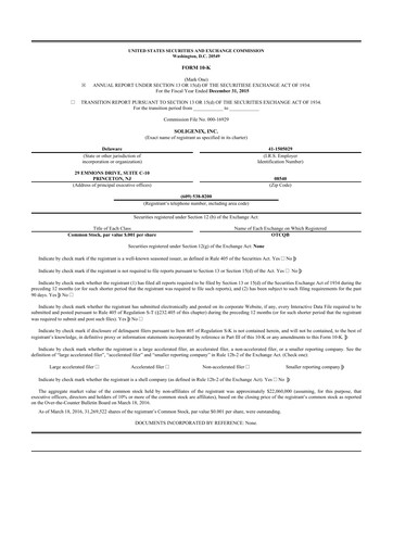 Thumbnail Soligenix 10-K Annual Report 2015