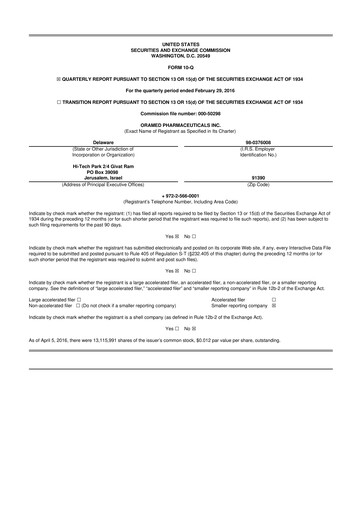 Thumbnail Oramed Pharmaceuticals 10-Q Quarterly Report FY2016 