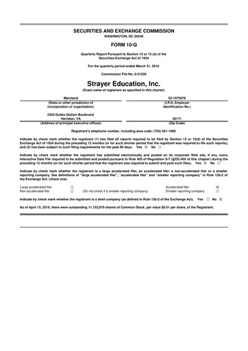 Miniature Strategic Education
 10-Q Rapport trimestriel 2016 