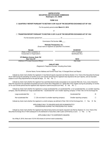 Miniature Relmada Therapeutics 10-Q Rapport trimestriel 2016 
