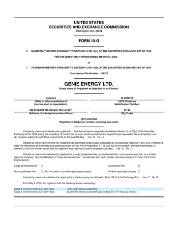 Miniature Genie Energy
 10-Q Rapport trimestriel 2016 