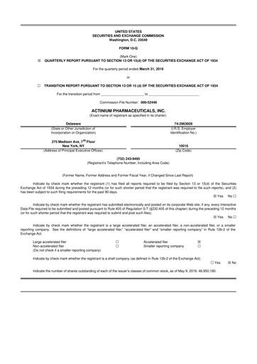 Thumbnail Actinium Pharmaceuticals 10-Q Quarterly Report FY2016 