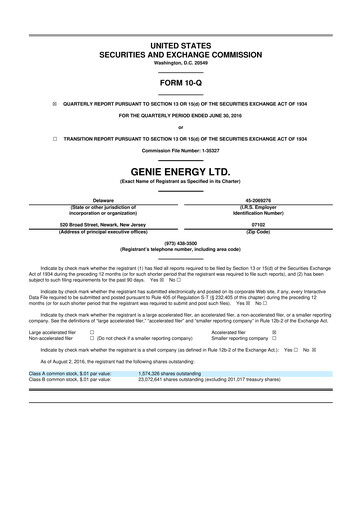 Miniature Genie Energy
 10-Q Rapport trimestriel 2016 
