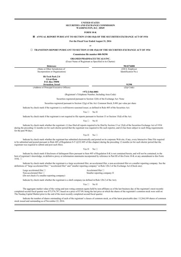 Vorschaubild Oramed Pharmaceuticals 10-K Jahresbericht 2016