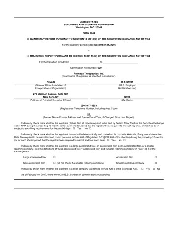 Miniature Relmada Therapeutics 10-Q Rapport trimestriel 2017 