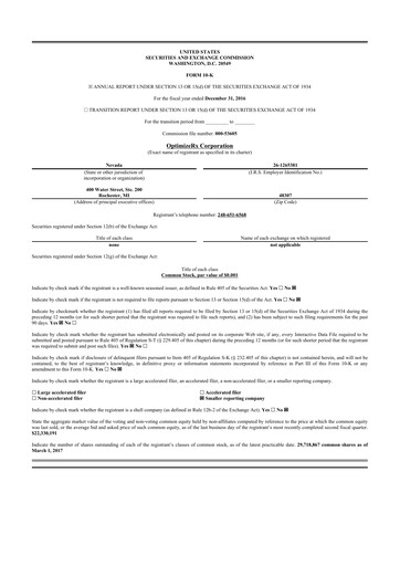 Thumbnail OptimizeRx 10-K Annual Report 2016