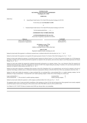 Thumbnail Actinium Pharmaceuticals 10-K Annual Report 2016