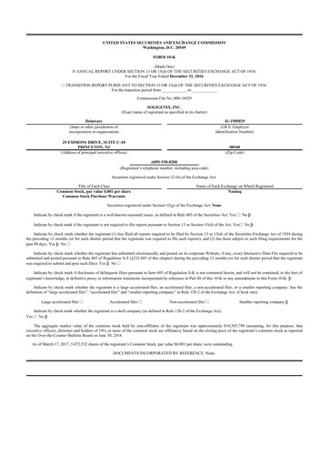 Thumbnail Soligenix 10-K Annual Report 2016