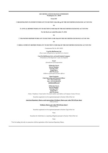 Thumbnail Can Fite Biopharma
 20-F Annual Report 