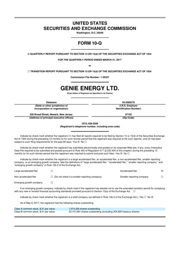 Miniature Genie Energy
 10-Q Rapport trimestriel 2017 