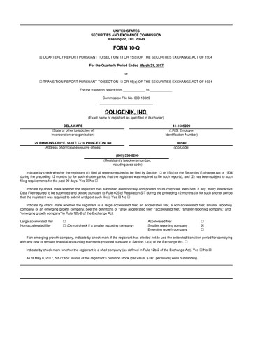 Thumbnail Soligenix 10-Q Quarterly Report FY2017 