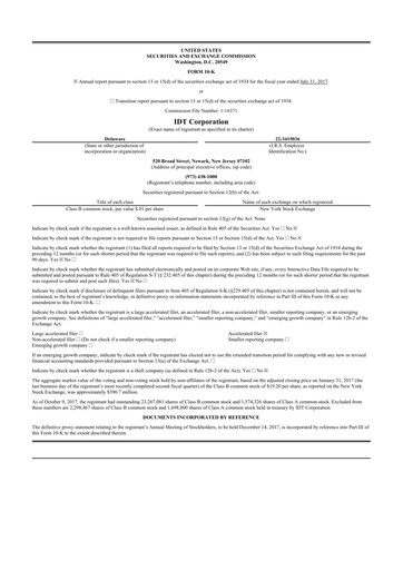 Thumbnail IDT Corporation
 10-K Annual Report 2017