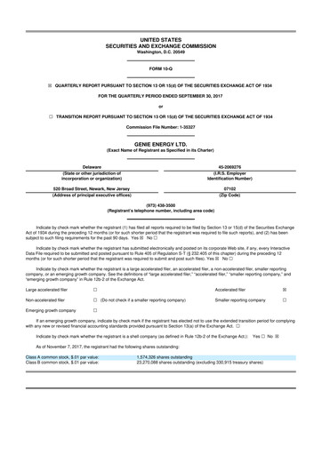 Miniature Genie Energy
 10-Q Rapport trimestriel 2017 
