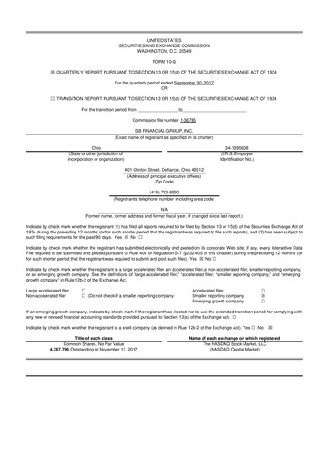 Thumbnail SB Financial Group 10-Q Quarterly Report FY2017 