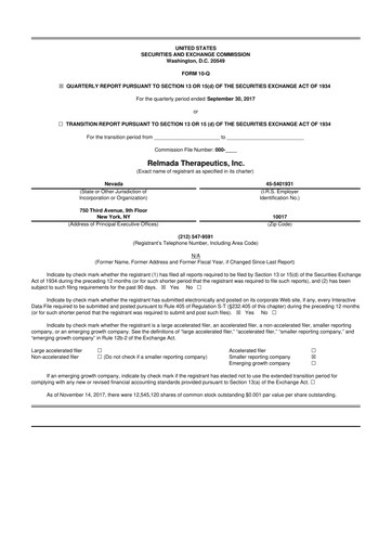 Miniature Relmada Therapeutics 10-Q Rapport trimestriel 2017 