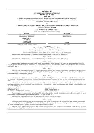 Vorschaubild Oramed Pharmaceuticals 10-K Jahresbericht 2017