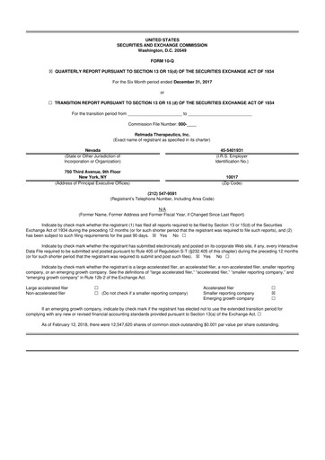 Miniature Relmada Therapeutics 10-Q Rapport trimestriel 2018 