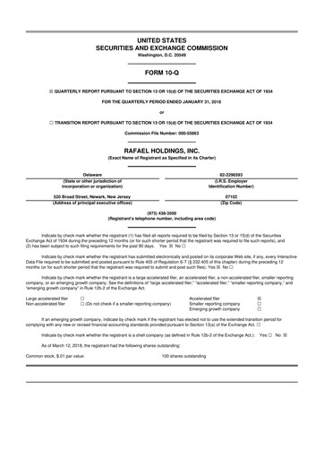 Vorschaubild Rafael Holdings 10-Q Quartalsbericht  