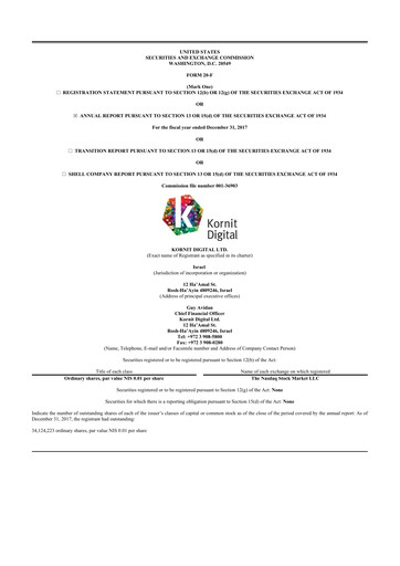 Thumbnail Kornit Digital 20-F Annual Report 2017