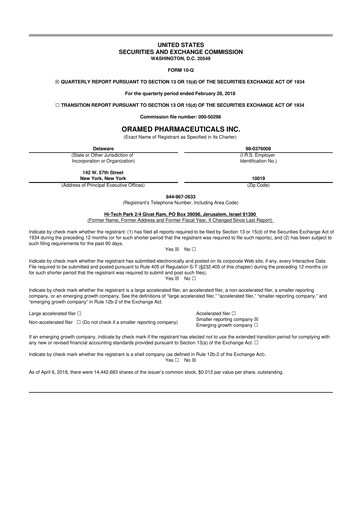 Thumbnail Oramed Pharmaceuticals 10-Q Quarterly Report FY2018 