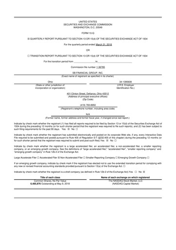 Thumbnail SB Financial Group 10-Q Quarterly Report FY2018 