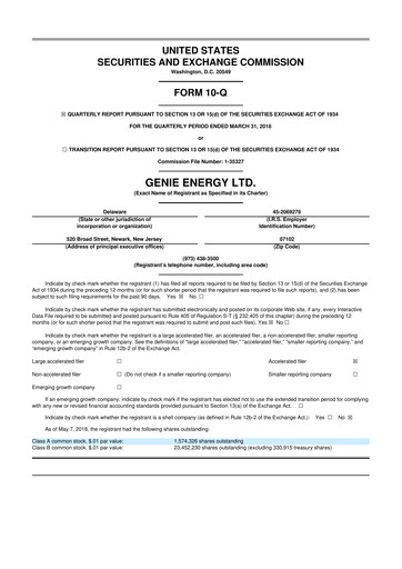 Miniature Genie Energy
 10-Q Rapport trimestriel 2018 