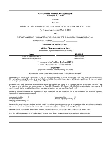 Vorschaubild Citius Pharmaceuticals
 10-Q Quartalsbericht 2018 