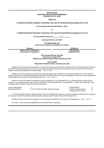 Thumbnail Aytu BioScience
 10-Q Quarterly Report FY2018 