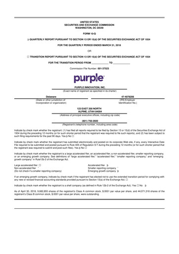 Thumbnail Purple Innovation
 10-Q Quarterly Report FY 