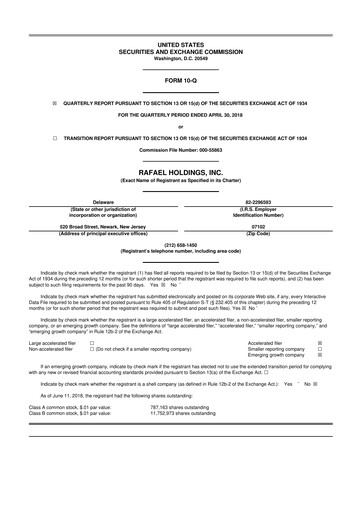 Vorschaubild Rafael Holdings 10-Q Quartalsbericht  